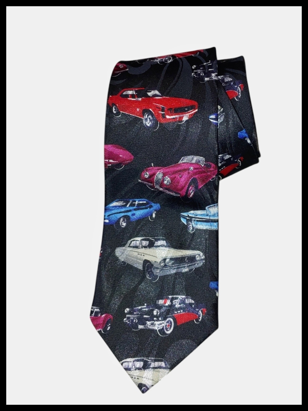 Vintage Steven Harris Handmade Black Tie Classic Car Pattern